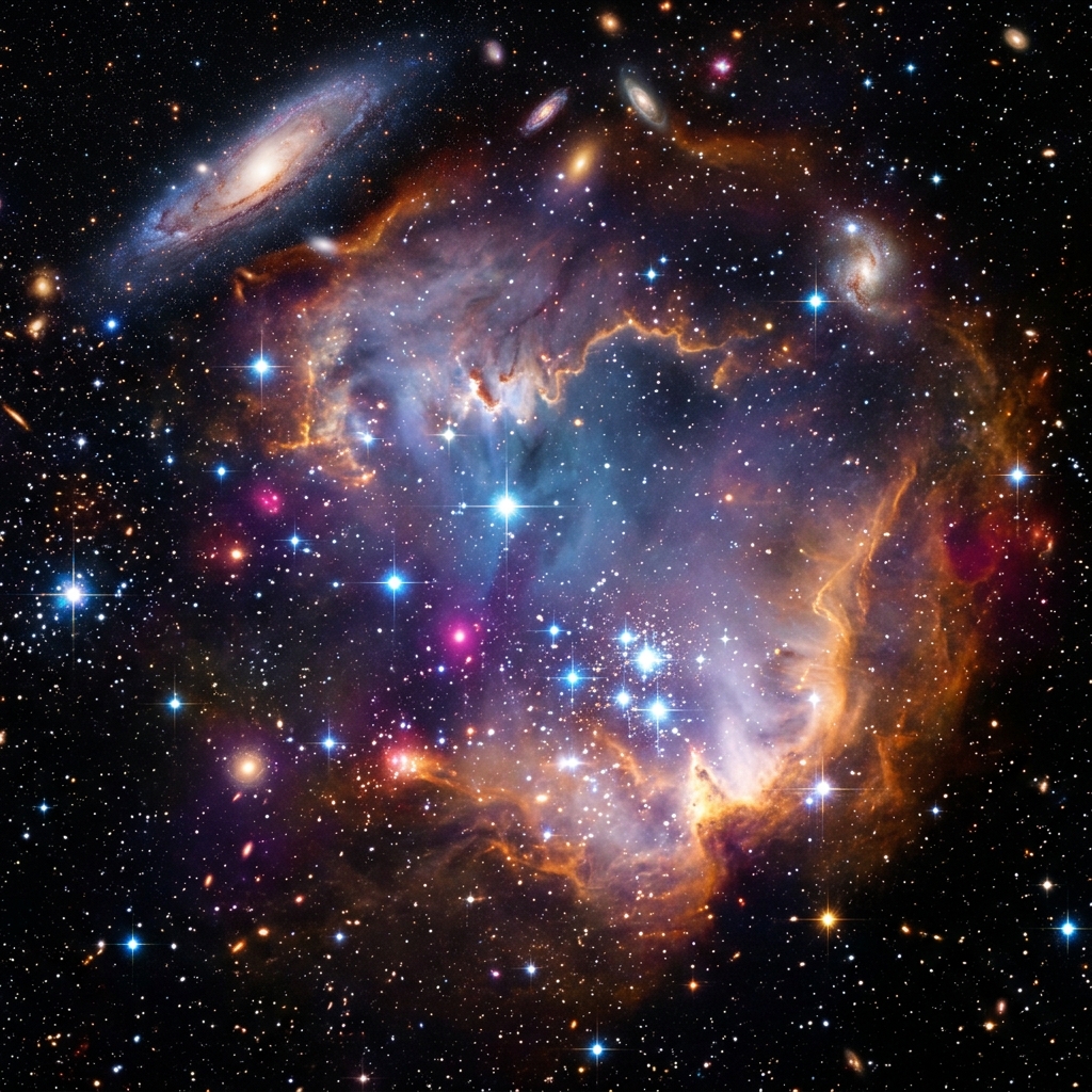A stunning deep space nebula with vibrant cosmic gases